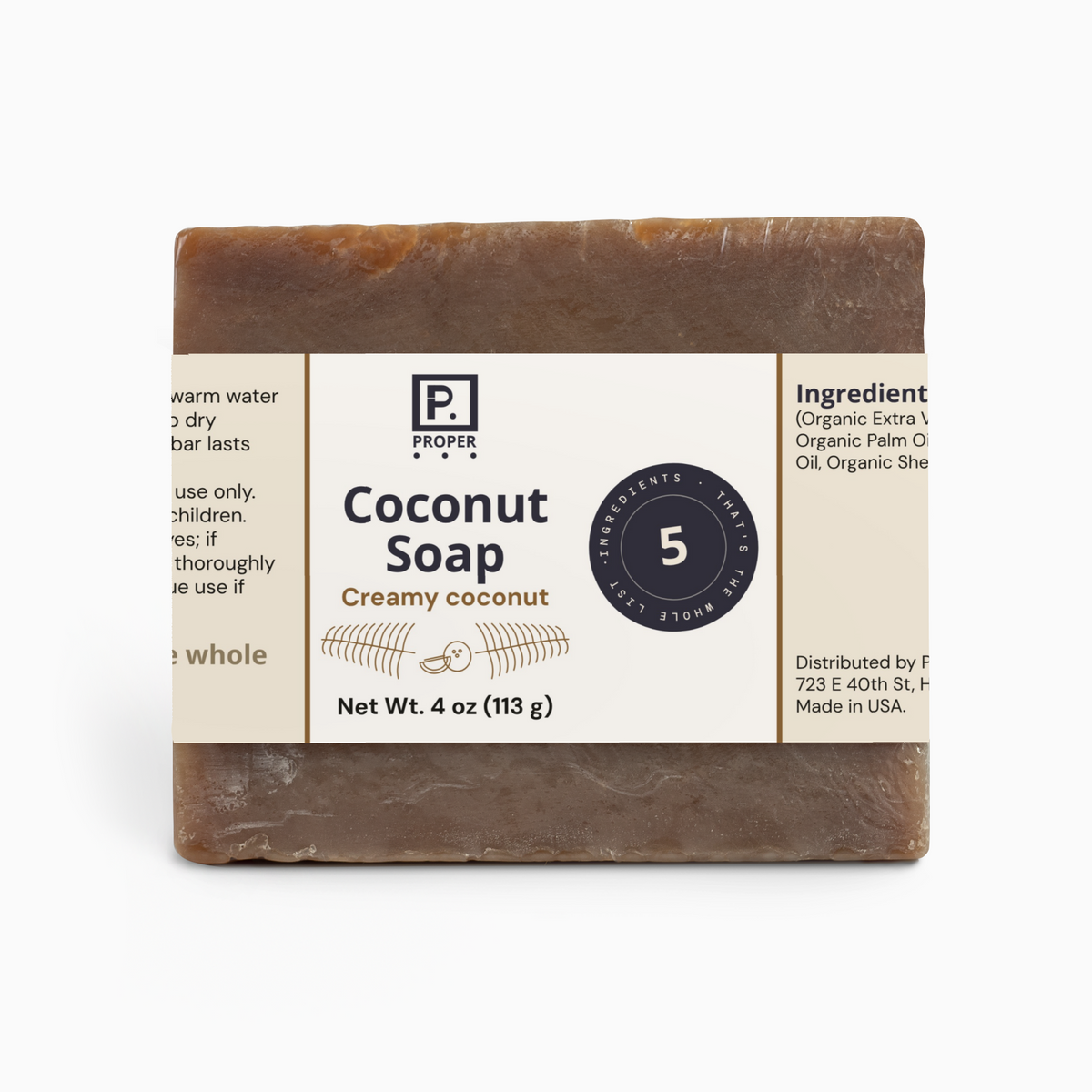 Proper Coconut Soap bar with label
