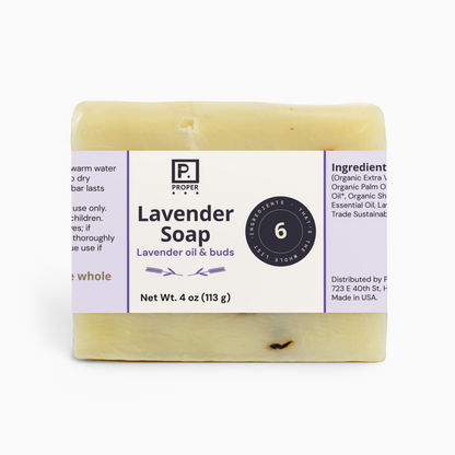 Proper Lavender Soap label detail, 1 of 4