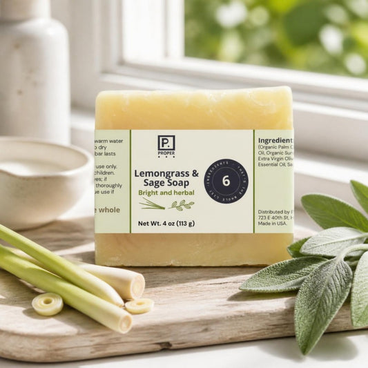 Proper Lemongrass and Sage Soap with fresh lemongrass and sage